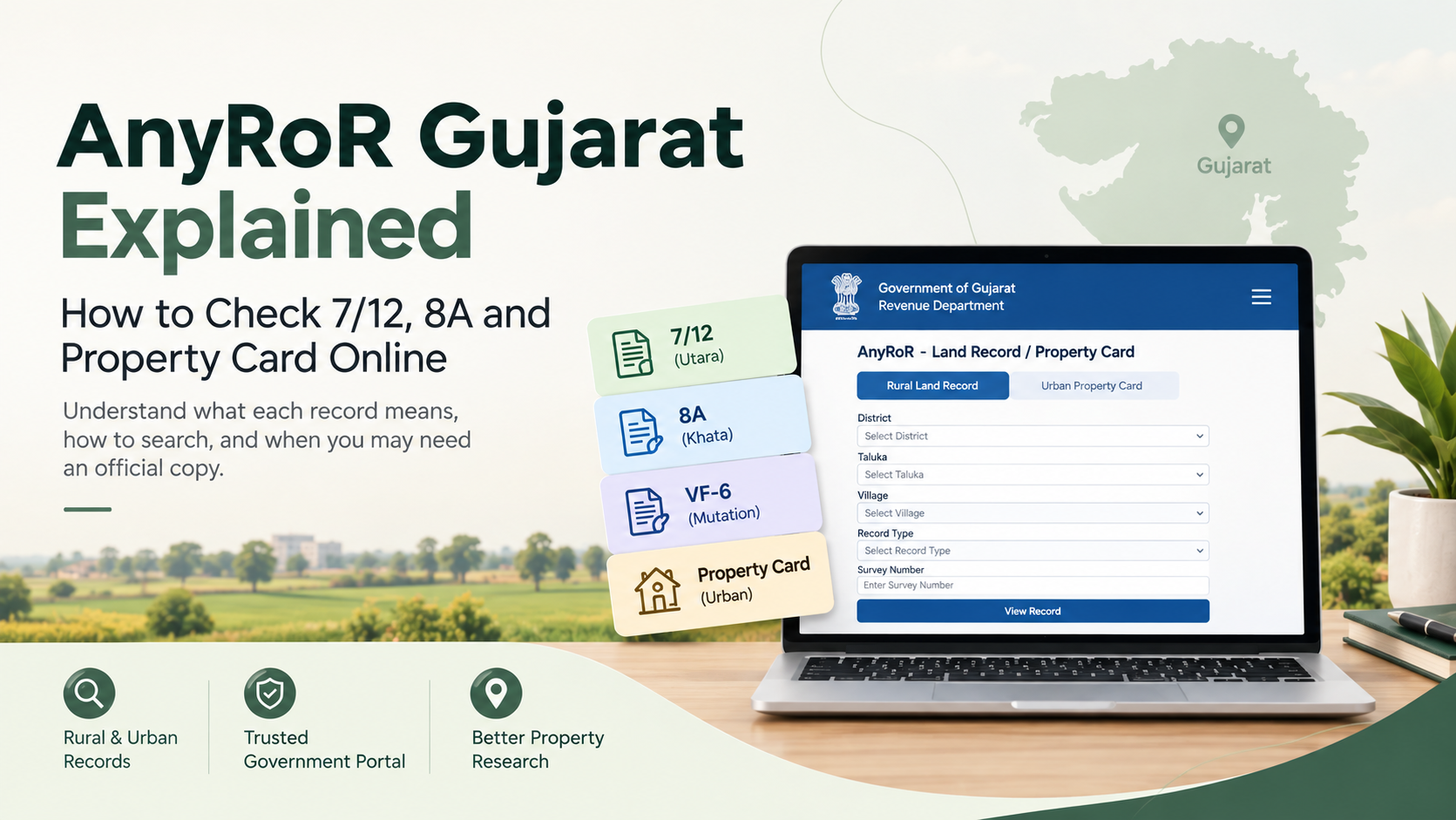 AnyRoR Gujarat Explained: How to Check 7/12, 8A and Property Card Online